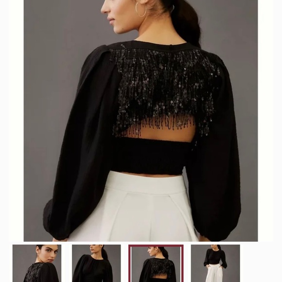 NWT Anthropologie Current Air collab - sequin open-back top with bishop sleeves - Picture 2 of 13
